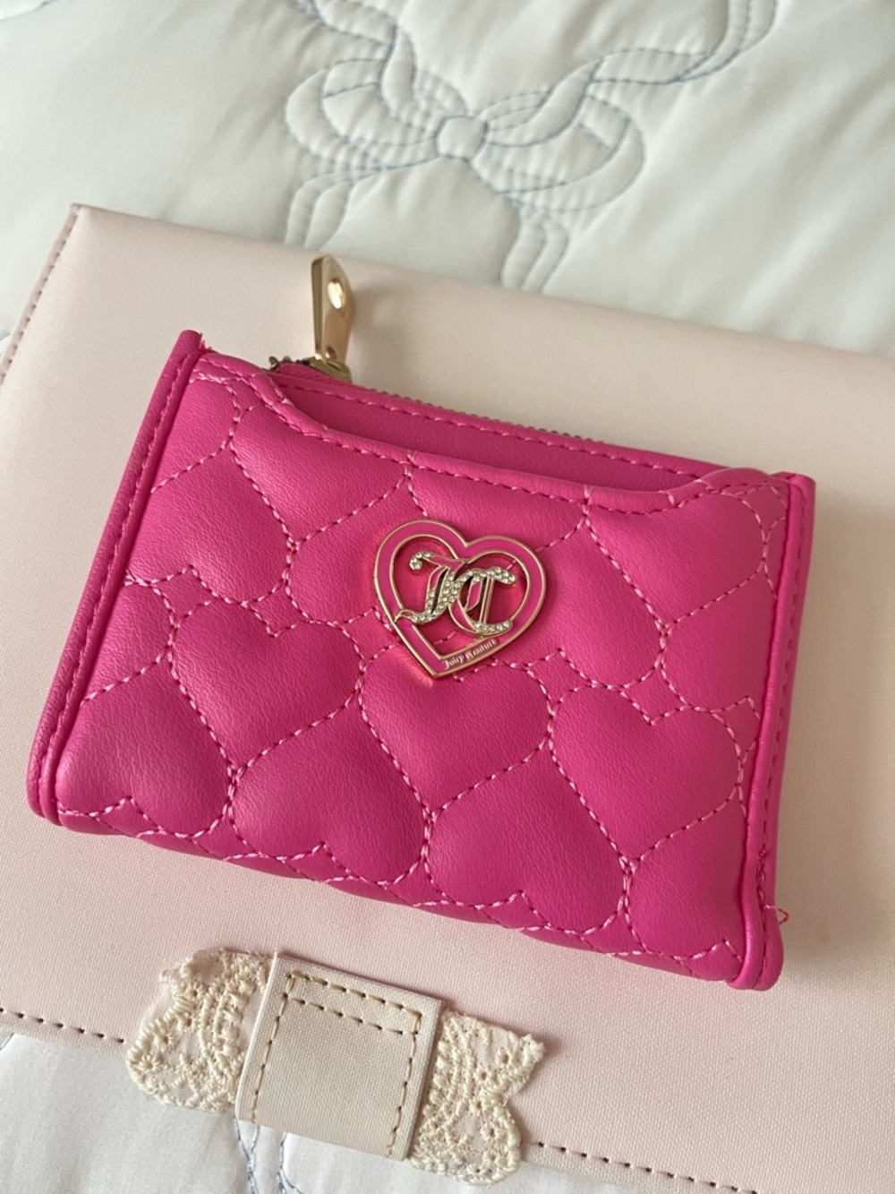 Juicy Couture Pink Quilted Heart Card Wallet